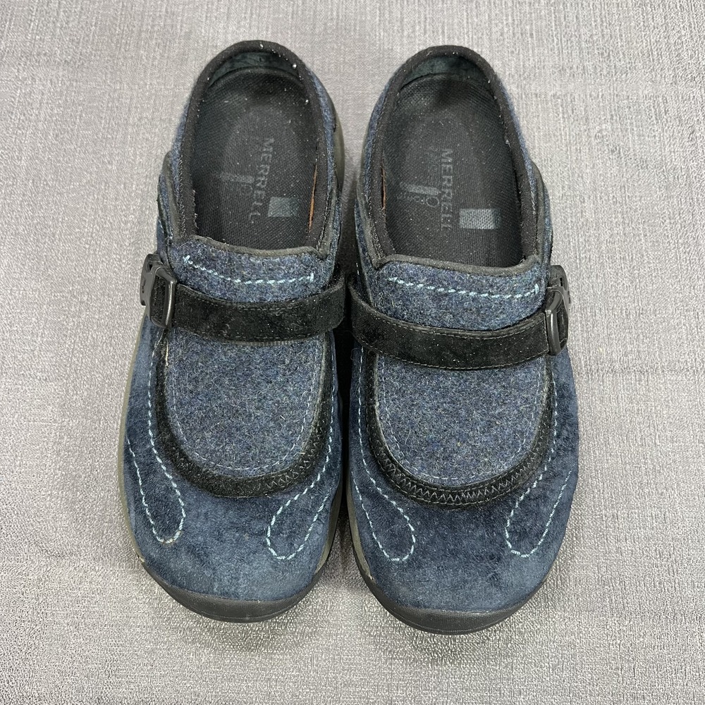 Merrell Ortholite Encore Sidestep Women's Sz 7 Blue Suede/Wool  Slip On Comfort